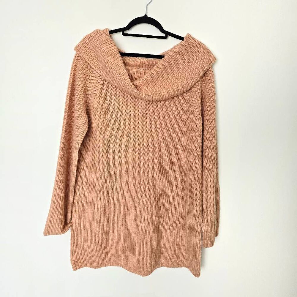 Ann Taylor Sweater Women's 2XL Pink Peach fuzzy Chunky Knit Cowl Neck Cozy Gorpc